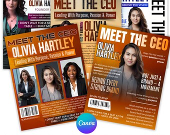 Flyer "Conheça o CEO", Modelo Canva Estilo Revista, Flyer de Apresentação do Proprietário da Empresa, Flyer de Lançamento de Marca, Editável no Canva