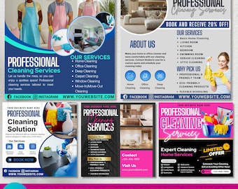 Paquete de folletos para servicios de limpieza, folleto imprimible para empresas de limpieza, limpieza comercial, folleto para limpieza residencial, plantilla de folleto de limpieza