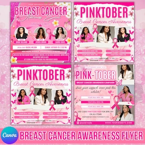 May include: Pink flyers promoting a Breast Cancer Awareness event. The flyers feature images of women, pink ribbons, and the text "PINKTOBER" and "Breast Cancer Awareness." The flyers include event details and promotional offers.