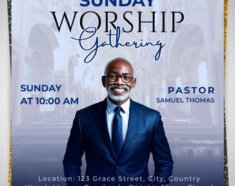 Church Worship Flyer Canva Editable Template, Sunday Service Church Flyer, Religious Event Flyer, Praise and Worship, Christian Church