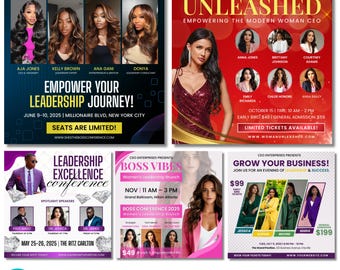 Conference Event Themed Business Flyers, Conference Flyer Canva template, Women Empowerment Flyer, Conference Instagram Post, Meeting events