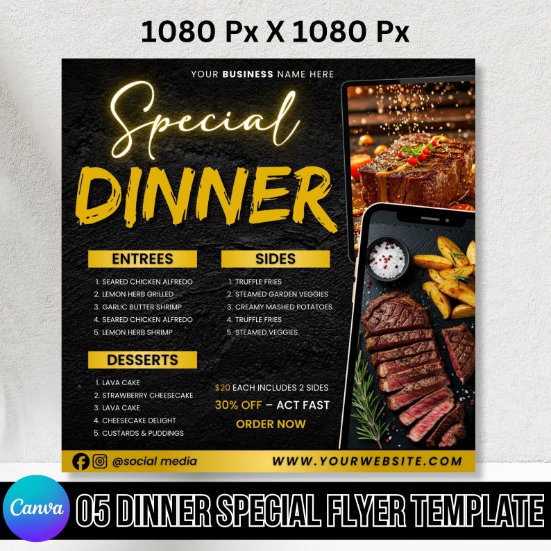 Dinner Specials Flyer, Restaurant Menu Template, Dinner Sale Flyer ...