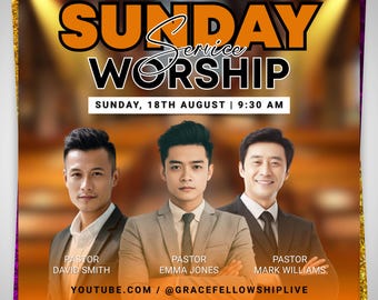 Church Worship Flyer Canva Editable Template, Sunday Service Church Flyer, Religious Event Flyer, Praise and Worship, Christian Church