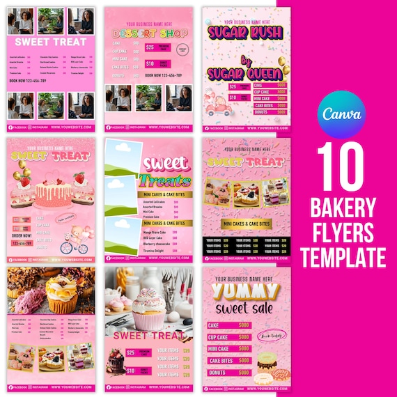 Bakery Flyer, Sweet Treats Flyer, Bake Sale Flyer, Dessert Flyer, Bake Shop Flyer, Pastry Flyer, Cake Business Flyer, Canva EditableTemplate