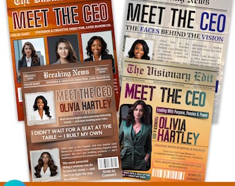 Flyer "Conheça o CEO", Modelo Canva Estilo Revista, Flyer de Apresentação do Proprietário da Empresa, Flyer de Lançamento de Marca, Editável no Canva