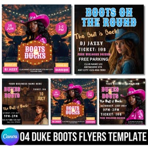 Plantilla de volante para fiesta de la noche del oeste, evento del club de rodeo Dukes N Boots, Canva editable