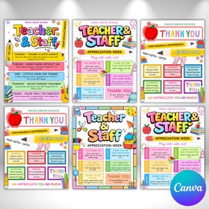 Teacher Appreciation Week Flyer Bundle Template | Editable Staff Appreciation Sign & Daily Schedule | Printable Template | Instant Download
