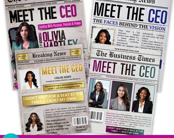 Flyer "Conheça a CEO", Flyer de Apresentação da Empresária, Modelo Estilo Revista, Flyer de Lançamento de Marca para Mulheres nos Negócios, Editável no Canva