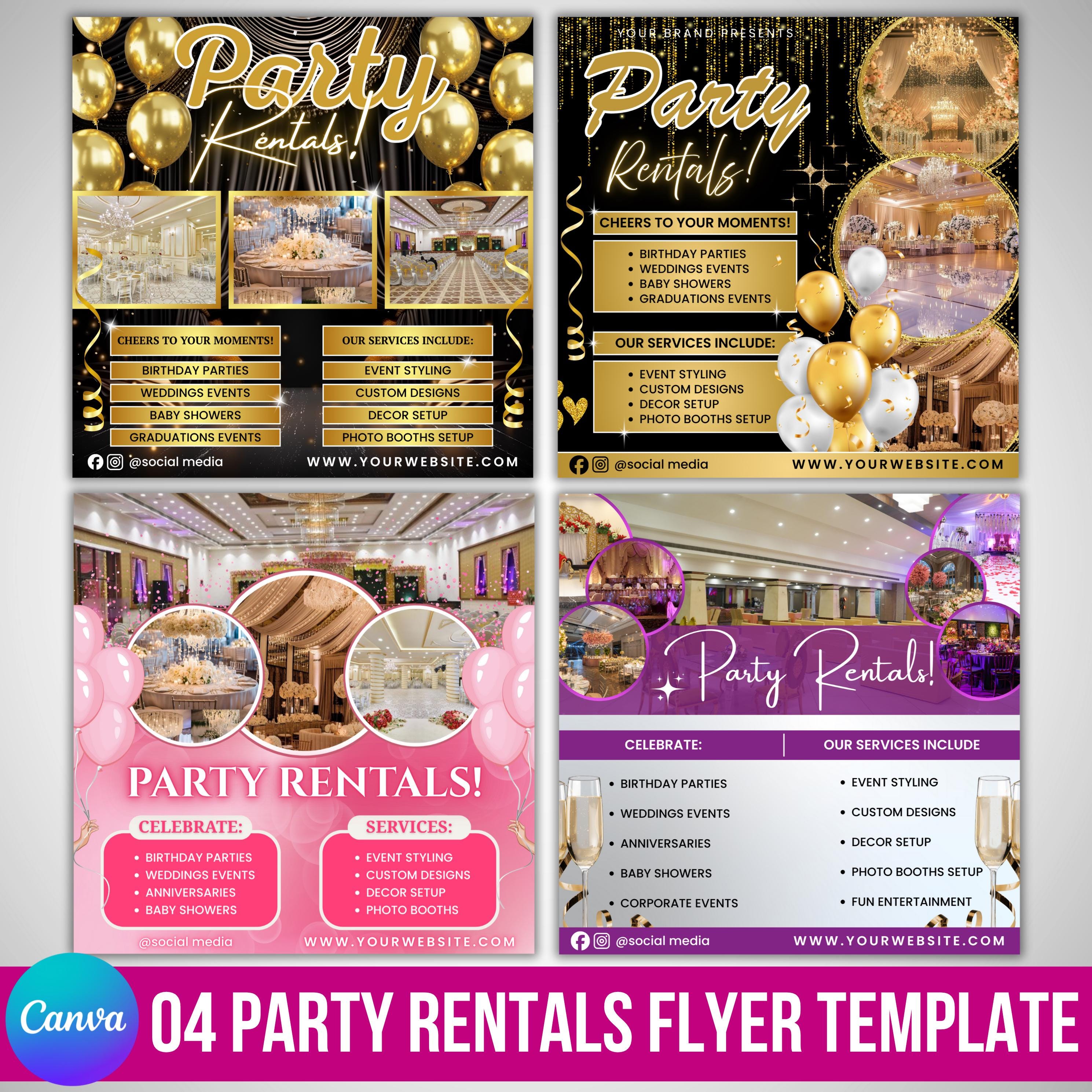 Party Rentals Flyer, Event Supplies Flyer, Event Equipment Rental Flyer ...