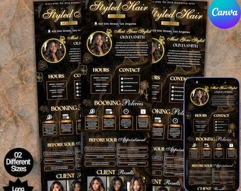 Planningsjabloon Hair Acuity, boekingswebsite voor doe-het-zelver, Canva bewerkbare Acuity Hair-site, Black & Gold Hair Acuity-planning,