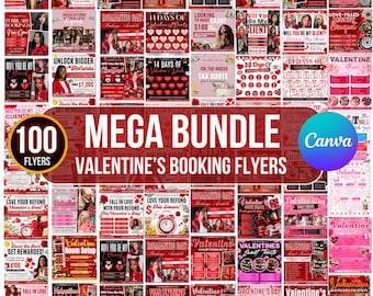 100 Valentines Day Booking Flyers Mega Bundle, Will You Be My Client Flyer, Valentines Tax refund, Valentines 14 days Flyer, Room Setup
