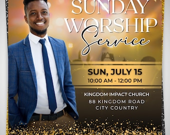 Church Worship Flyer Canva Editable Template, Sunday Service Church Flyer, Religious Event Flyer, Praise and Worship, Christian Church