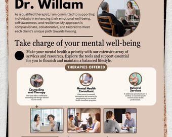 Mental Health Therapist,Therapy & Counseling Flyer, DIY Flyer Template Design, Mental Health Marketing Flyer, Wellness Services Flyer