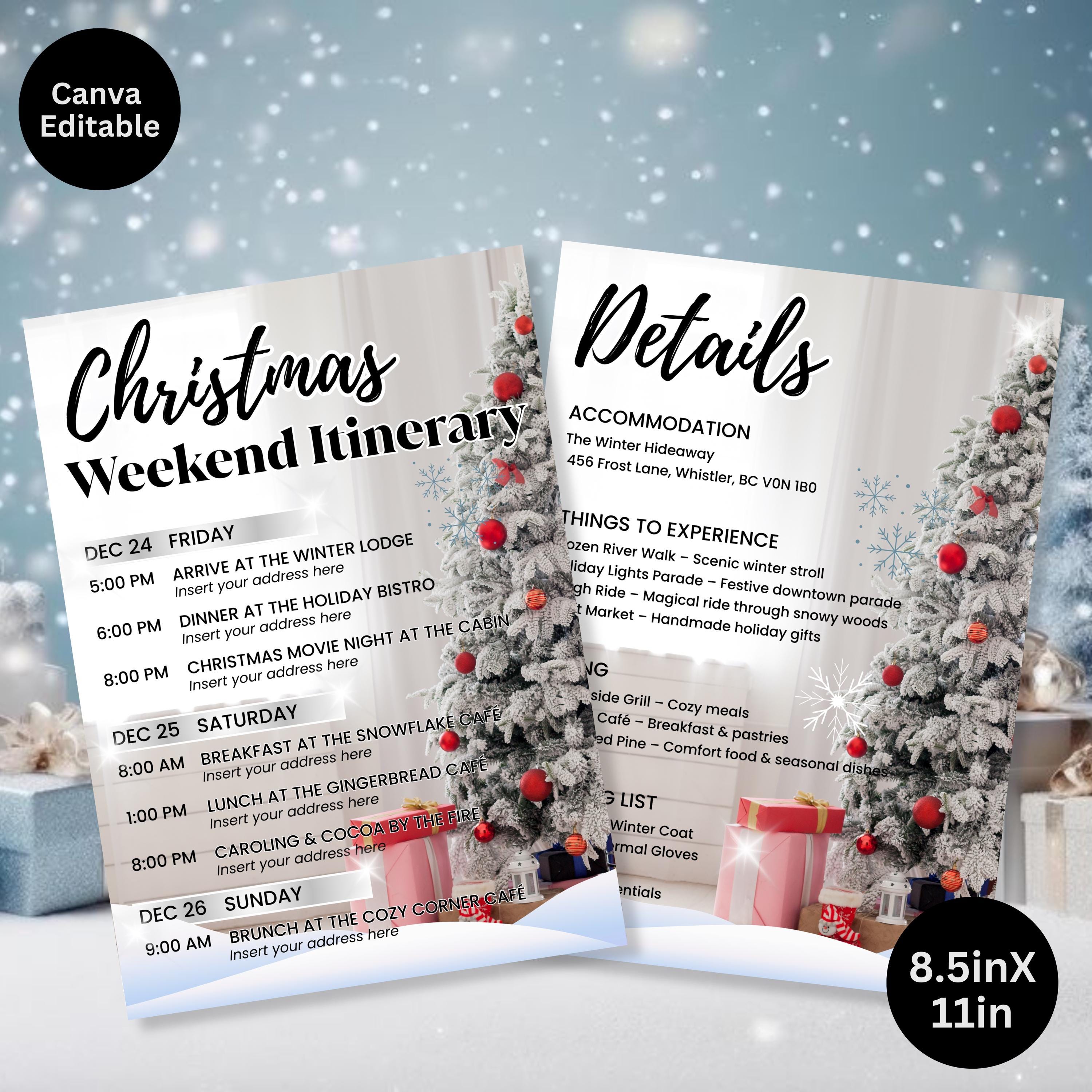 Christmas Itinerary Template, Printable Holiday Schedule, Editable