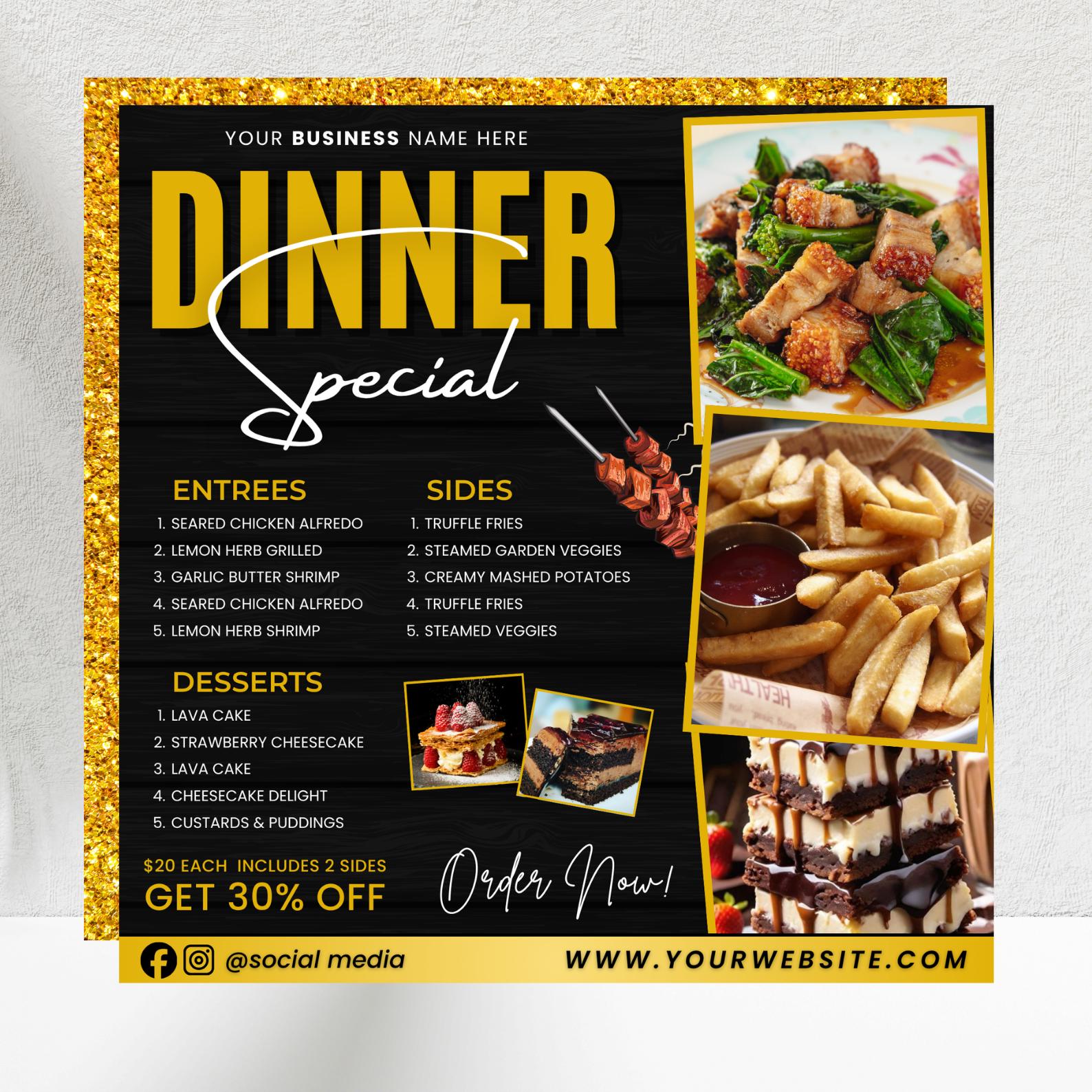 Dinner Specials Flyer, Restaurant Menu Template, Dinner Sale Flyer ...
