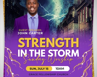 Church Worship Flyer Canva Editable Template, Sunday Service Church Flyer, Religious Event Flyer, Praise and Worship, Christian Church