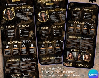 Planningsjabloon Hair Acuity, boekingswebsite voor doe-het-zelver, Canva bewerkbare Acuity Hair-site, Black & Gold Hair Acuity-planning,