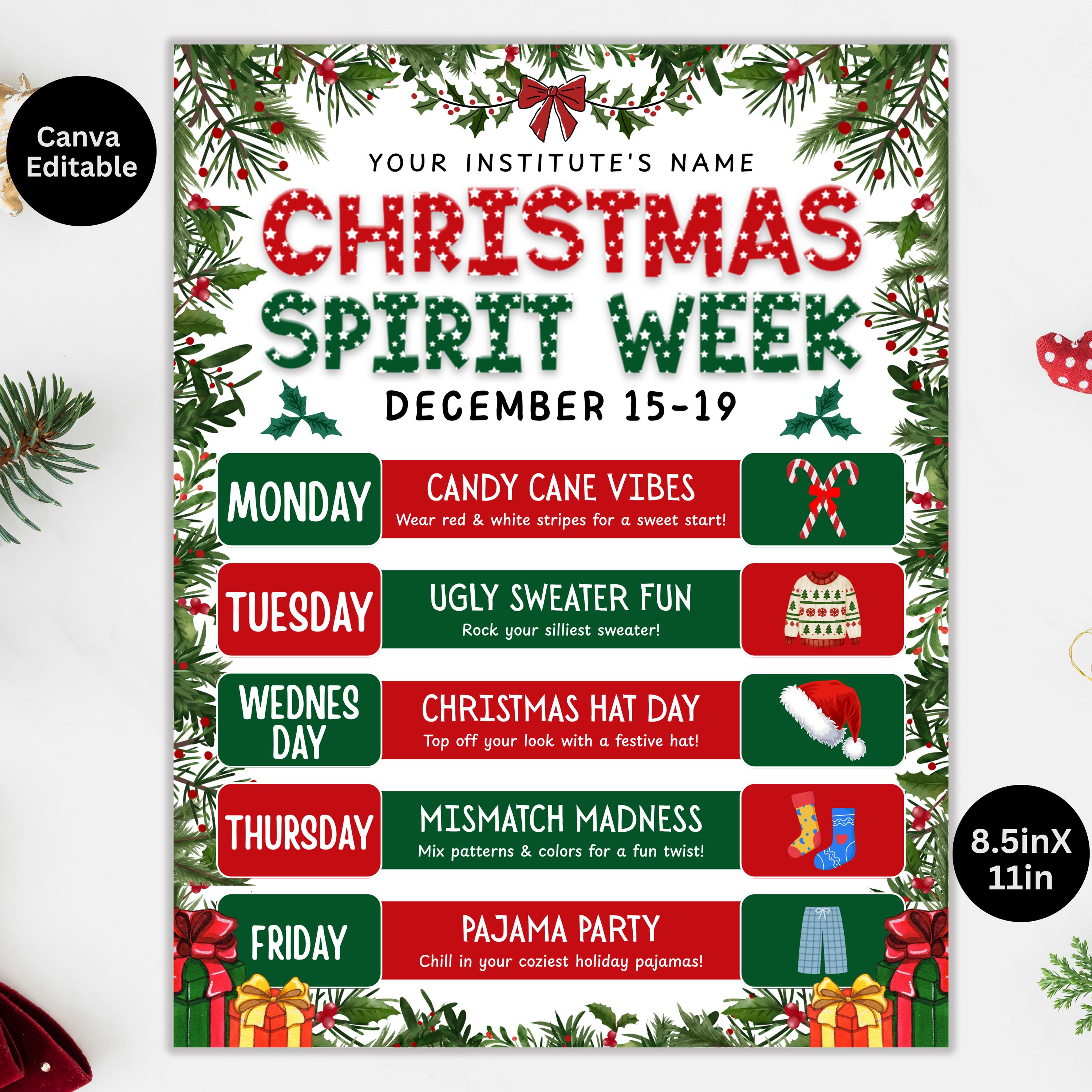 white christmas dresses Christmas Spirit Week Itinerary Schedule Editable Template, Winter Xma –  Puff Paper Co