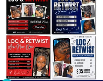 Locs and Retwist Flyer, Hair Stylist Flyer, Loctician Booking, Locs specials flyer, Hair Special Flyer, Canva Salon Flyer, Loc Styling