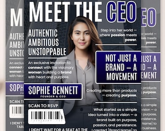 Flyer "Conheça o CEO", Modelo Canva Estilo Revista, Flyer de Apresentação do Proprietário da Empresa, Flyer de Lançamento de Marca, Editável no Canva