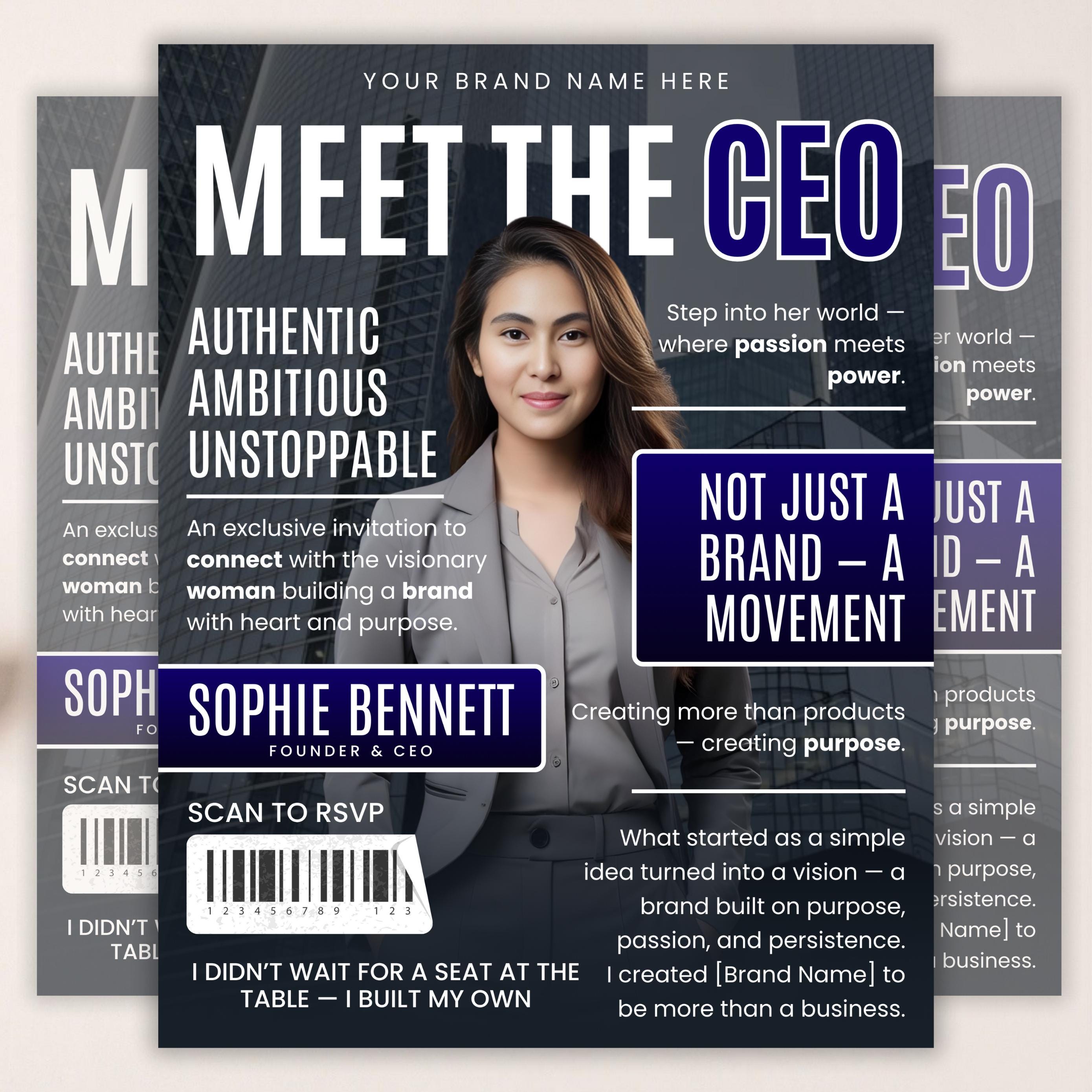 Meet the CEO Flyer, Magazine Style Canva Template, Business Owner ...