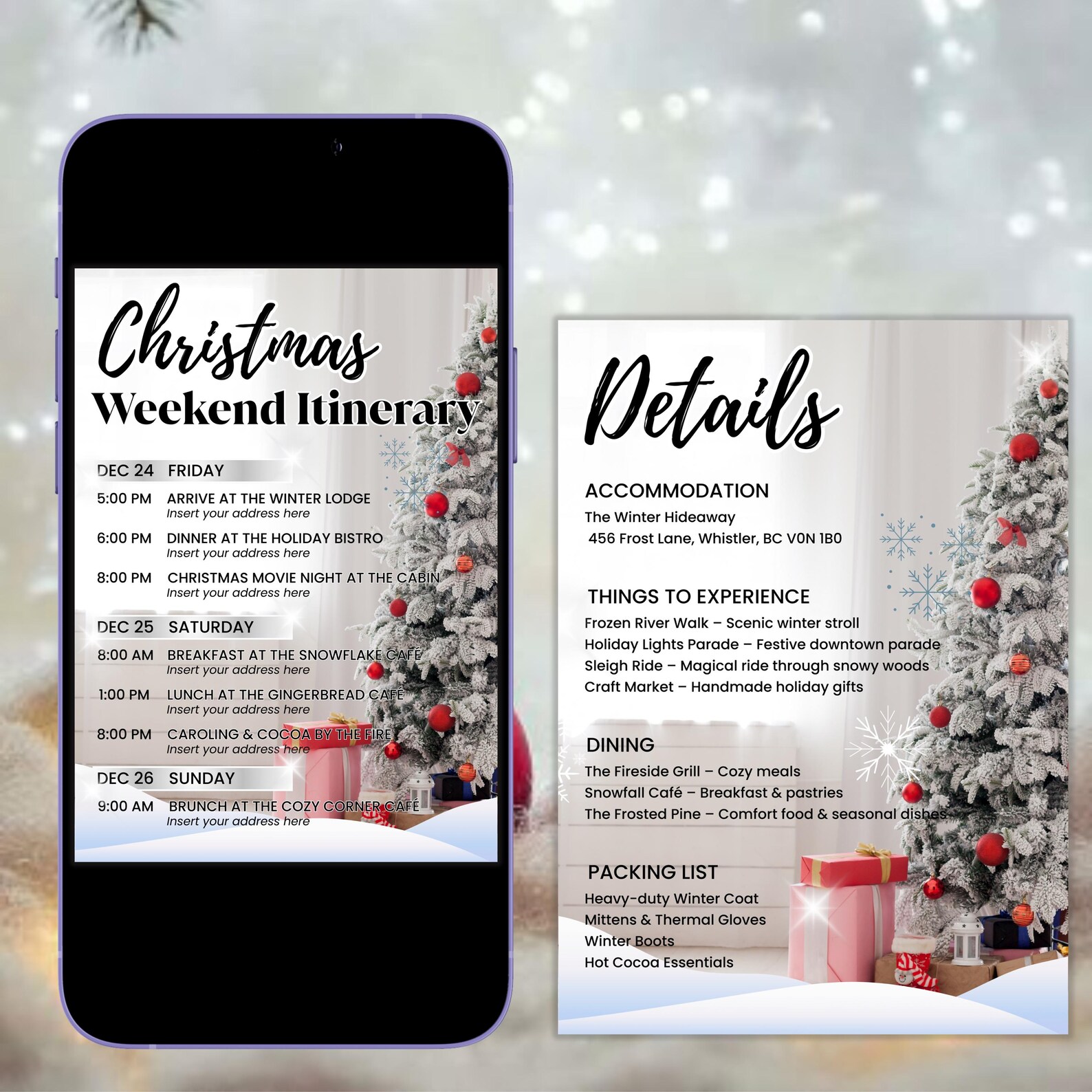 Christmas Itinerary Template, Printable Holiday Schedule, Editable