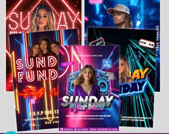 Sonntagsparty-Flyer, Club-Party-Flyer, Sonntag-Funday-Nachtclub-Flyervorlage, DIY-Event-Party-Flyer, Canva-Vorlage, bearbeitbar