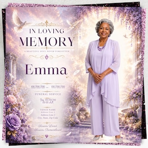 Memorial Purple Funeral Announcement Bundle Template, Editable Memorial Flyer, Obituary Program, Celebration of Life, Canva Template
