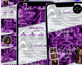 Modelo de site de agendamento Hair Stylish Acuity, site de agendamento editável no Canva, kit de identidade visual para designer de sobrancelhas, cabeleireiro(a), manicure e extensão de cílios.
