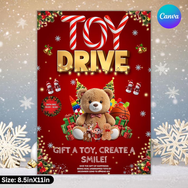 Editable Christmas Toy Drive Flyer Template, Christmas Toy Drive Flyer ...