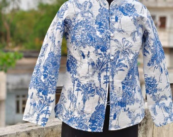 Floral Quilted Kantha Jacket, Reversible Bohemian Cotton Coat