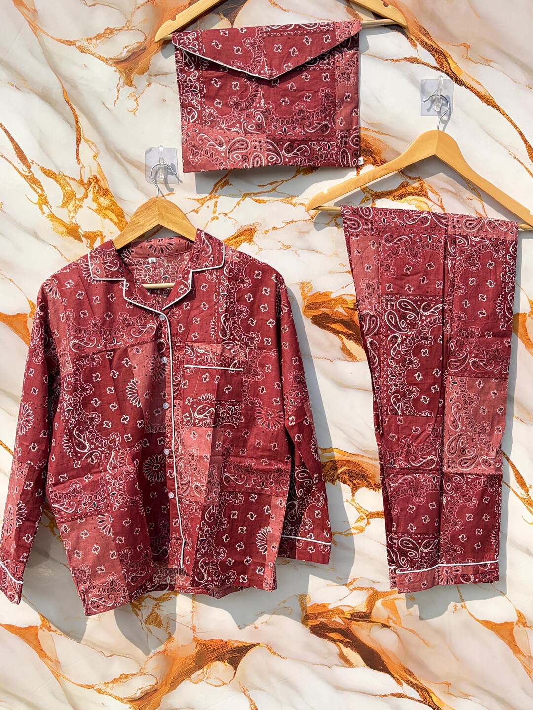 Cotton Pajama Set: Grey Floral Block Print Nightwear - Etsy