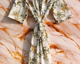 Baumwoll Kimono Robe für Frauen, Safari Giraffe Print, Leichter Sommer Bademantel
