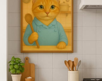 Chef Cat Kitchen Print: Pastel Food Lover Art (Digital Download)