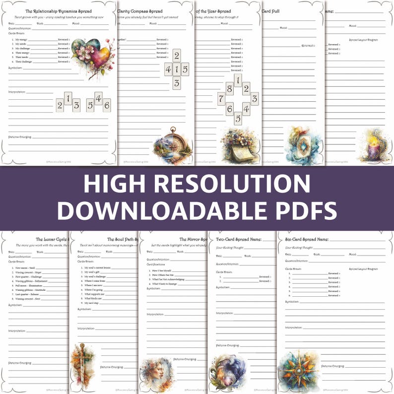 Tarot Card Spreads Cheat Sheets & Worksheets - Printable PDF Guide ...