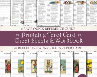 Tarot Card Cheat Sheets & Worksheets - Printable PDF Guide - Instant Download - Keywords For Major + Minor Arcana, Upright + Reversed