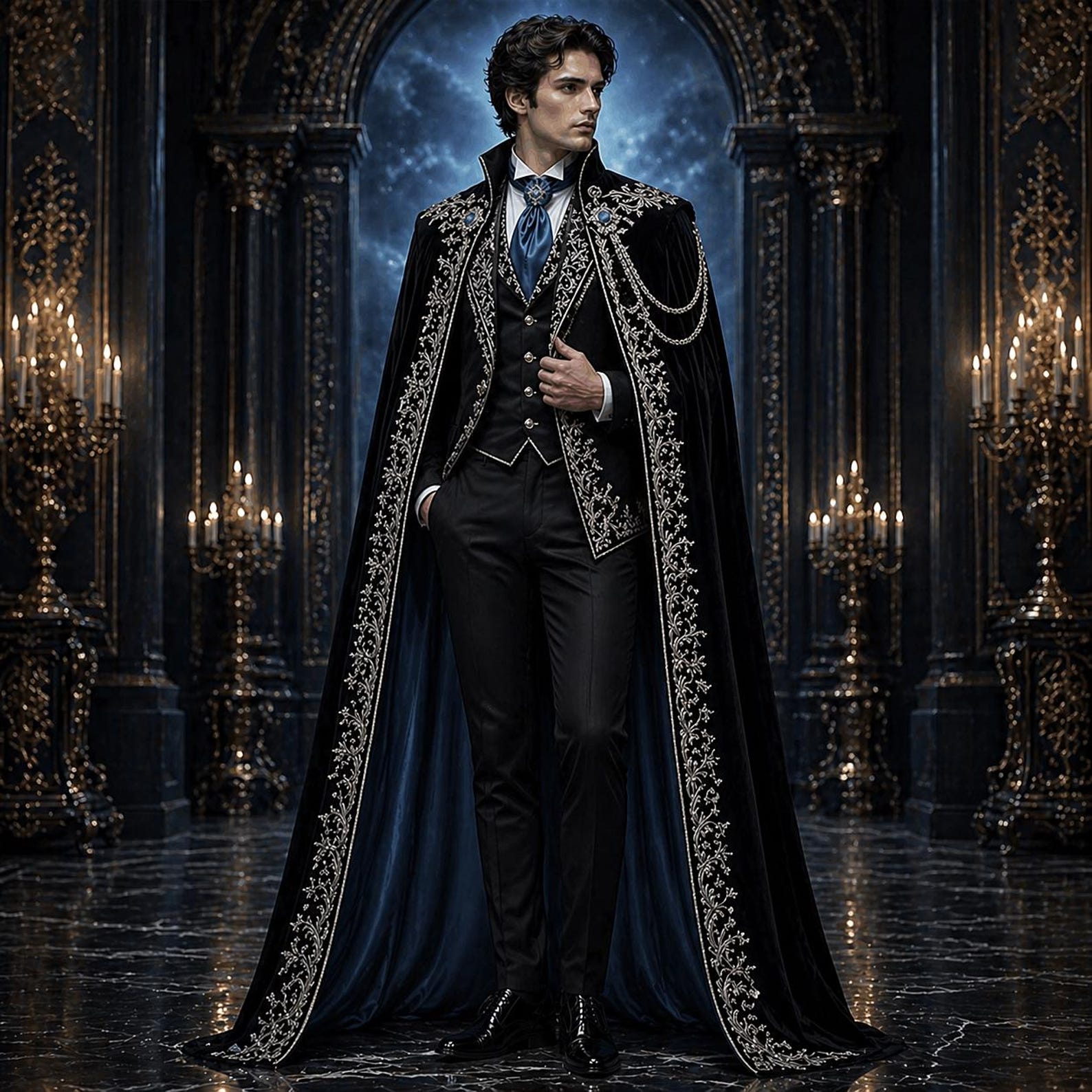 Vampire Formal Men’s Black Embroidered Victorian Suit With Cape, Gothic Royal Wedding ...