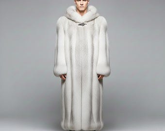 Full-Length White Mink Faux Fur Coat | Handmade Luxury Overcoat