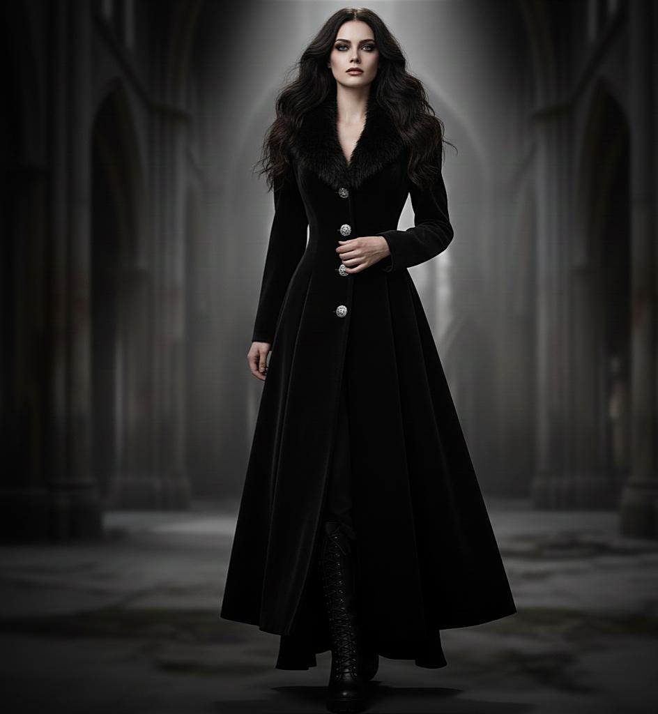 Black Velvet Gothic Coat | Faux Fur Collar, Victorian Luxe Jacket