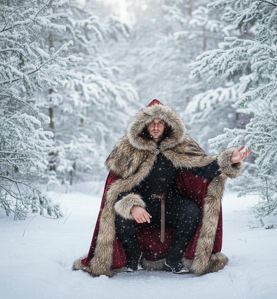 Mens Viking Mantel Met Capuchon Winter Nordic Hooded Jassen Dikke Warme Cape Nieuwigheid Viking Runen Patroon Poncho Jas (Color : C, Size : XL Mens Viking Mantel Met Capuchon Winter Nordic Hooded Jassen Dikke Warme Cape Nieuwigheid Viking Runen Patroon Poncho Jas (Color : C, Size : XL
