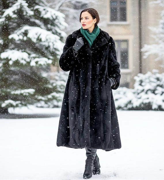 黒　ミンクファー ロングコート 7a27 フード付き 染めミンク ファーコート サイズF ブラック ネイビー