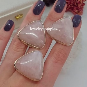 Ring van 925 sterling zilver, sieradenset met natuurlijke rozenkwarts edelsteen, handgemaakte oorstekers