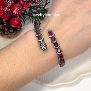 Open Cuff Adjustable, 925 Sterling Silver, Black Oxidized Jewelry, Natural Ruby Gemstone, Emerald, Topaz