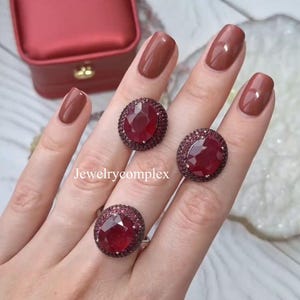 Handgemachte Ohrstecker, natürlicher Rubin Edelstein Ring, Juli Birthstone Schmuck, 925 Sterling Silber