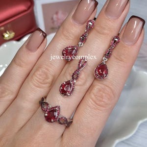 Stapelbar ring, 925 sterlingsilverring, örhänge med naturlig röd rubin, handgjort smyckesset,