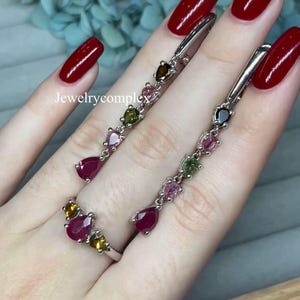 925 Sterling Silver, Natural Ruby Ring, Multi Tourmaline Gemstone Earring, Handmade Jewelry, Silver Ring