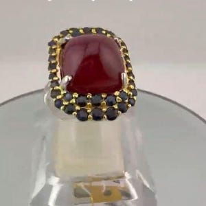 Vierkante kussen robijn ring, natuurlijke blauwe saffier edelsteen, 925 sterlingzilver handgemaakte fijne sieraden