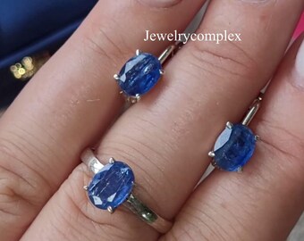 925 Sterling Silver Earring, Oval Cut Stone, Natural Kyanite Gemstone Ring, Handmade Jewelry Set