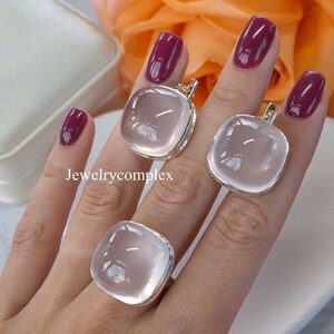 Handgemaakte studoorbel, natuurlijke rozenkwarts edelsteenring, 925 sterlingzilver, verlovingscadeau