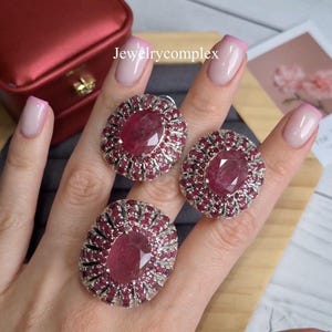 Eye Clean Ruby Gemstone Ring, Natural Precious Ruby Earring, 925 Sterling Silver, Jewelry Set